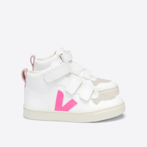 Veja V-10 Mid CWL Kids Trainers White/Pink UK 89675